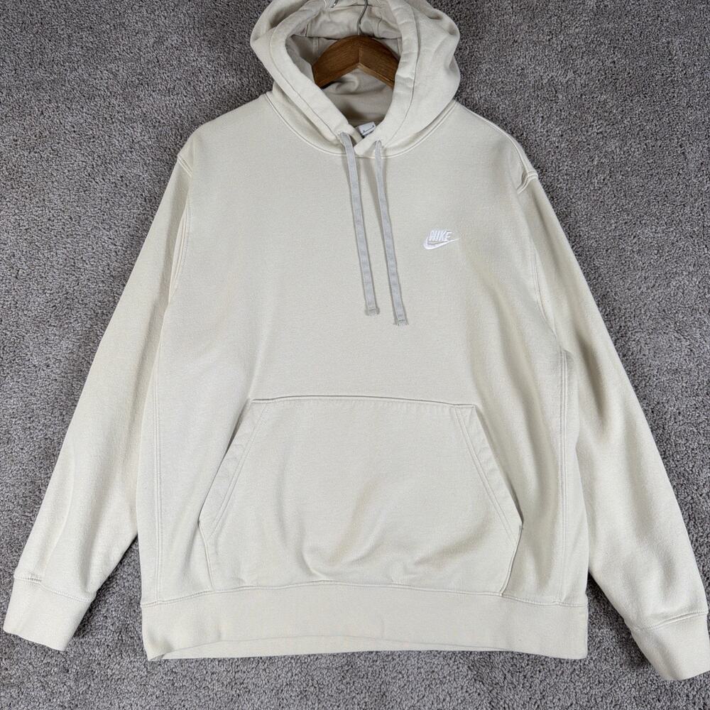 Nike Sportswear Club Fleece Hoodie Mens L Off White Pullover Sweatshirt BV2654